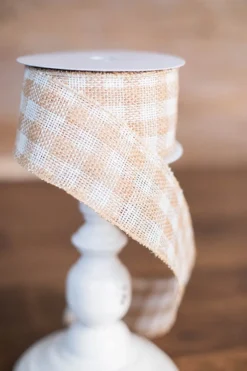 Decorator's Warehouse 2.5" x 10 Yard Jute Cotton Checkered Ribbon > Easter Decor|Easter Decor