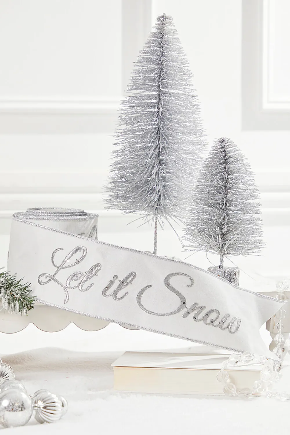 Decorator's Warehouse 4" x 5 Yard Let It Snow White Embroidered Ribbon > White Christmas|Christmas Decor