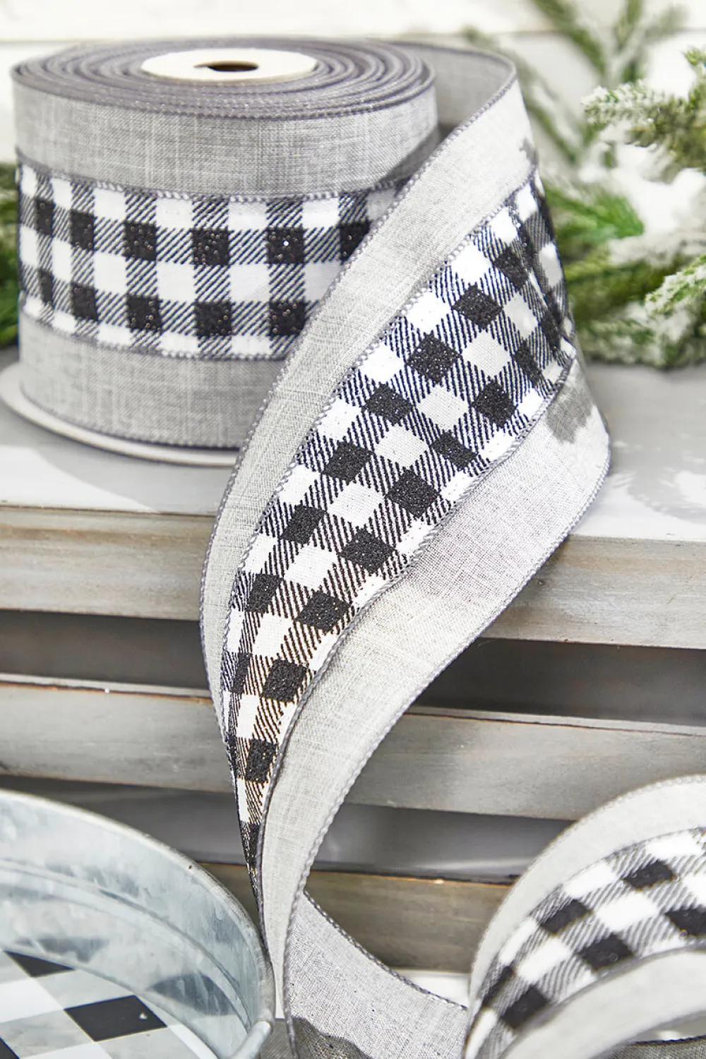 Decorator's Warehouse 4” x 10 Yard Metallic Check Solid Edge Wired Ribbon > Christmas Ribbon|Christmas Sale