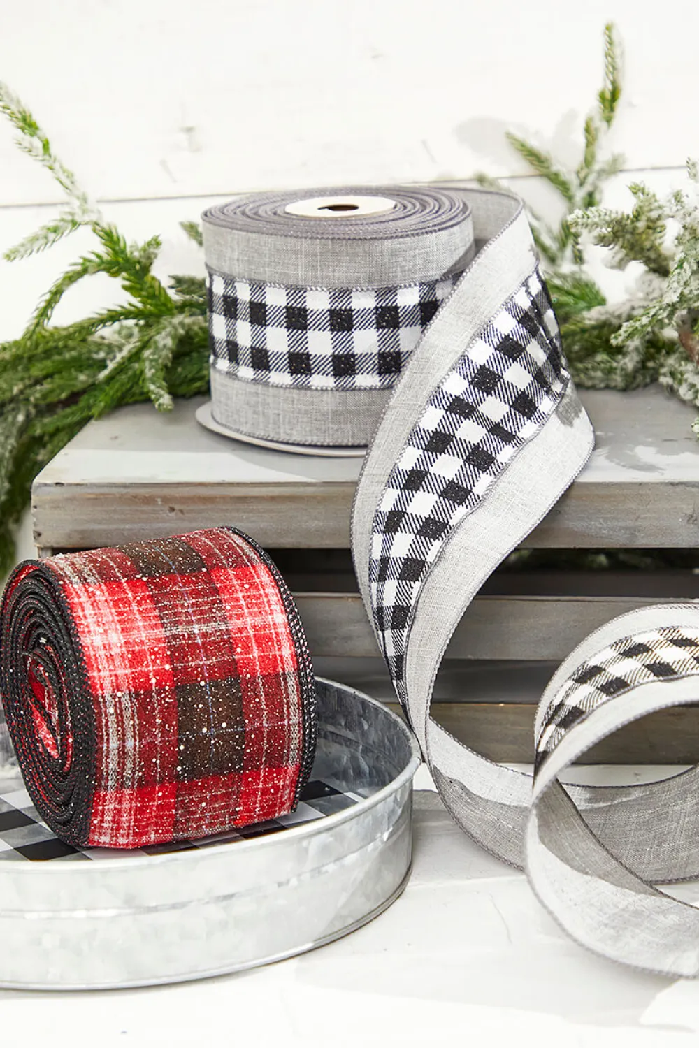Decorator's Warehouse 4” x 10 Yard Metallic Check Solid Edge Wired Ribbon > Christmas Ribbon|Christmas Sale