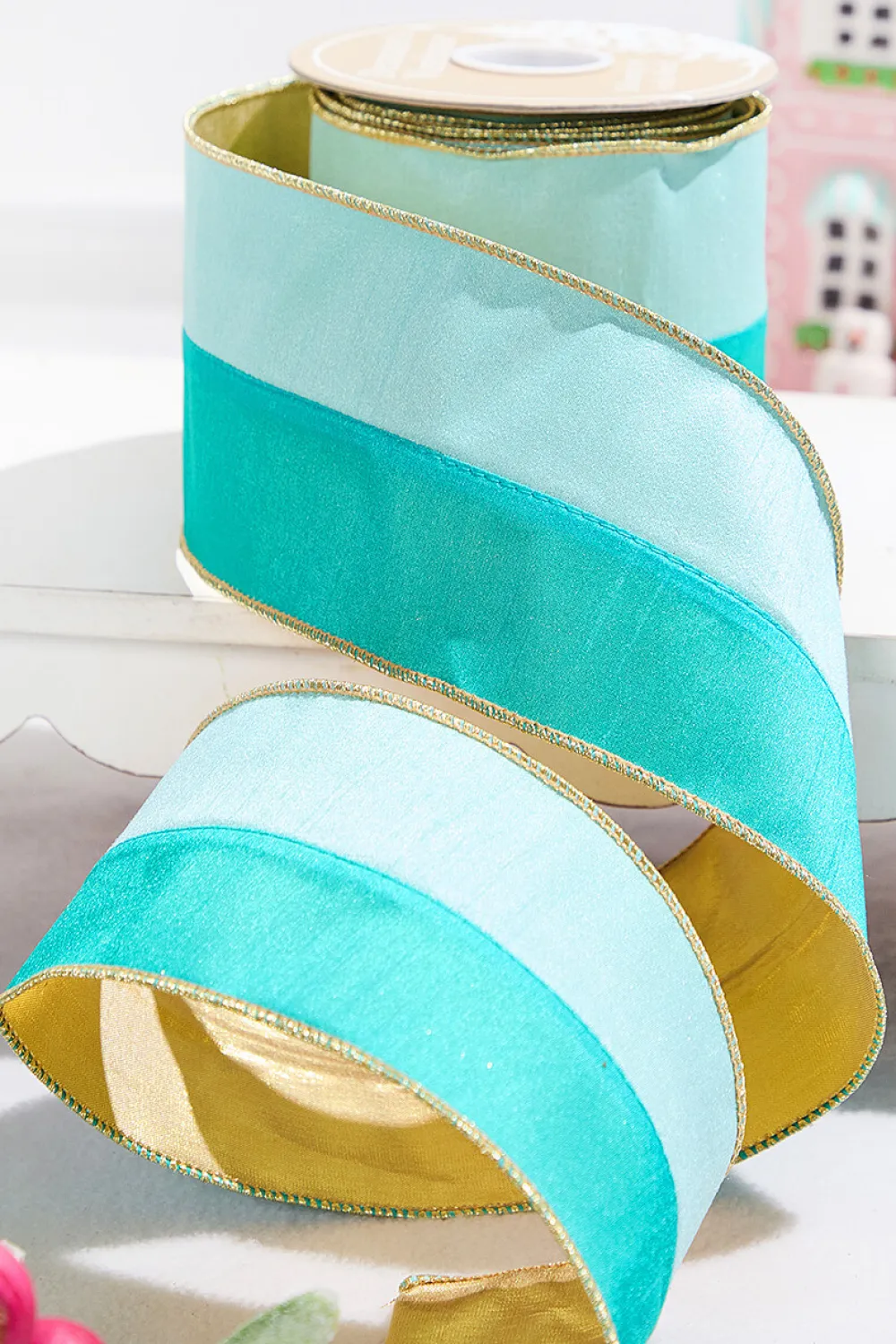 Decorator's Warehouse 4" x 10 Yard Mint/Aqua Colorblock Dupioni > Merry & Bright|Santa'S Sweet Shoppe
