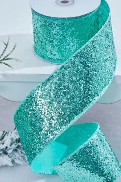 Decorator's Warehouse 2.5" x 10 Yard Mint Green Glitter Wired Ribbon > Santa'S Sweet Shoppe|Christmas Ribbon