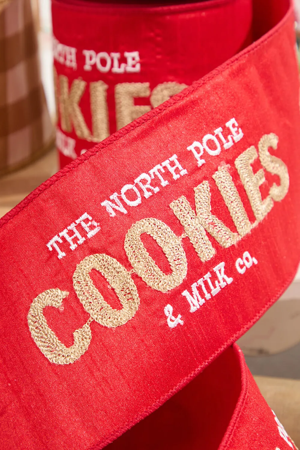 Decorator's Warehouse 4" x 5 Yard North Pole Cookies & Milk Co. Embroidered Red > Kristin'S Picks|Christmas Ribbon