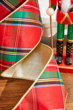 Decorator's Warehouse 4" x 10 Yard Nutcracker Plaid Dupioni Double Backed Wired Ribbon - Red > Christmas Ribbon|Nutcracker