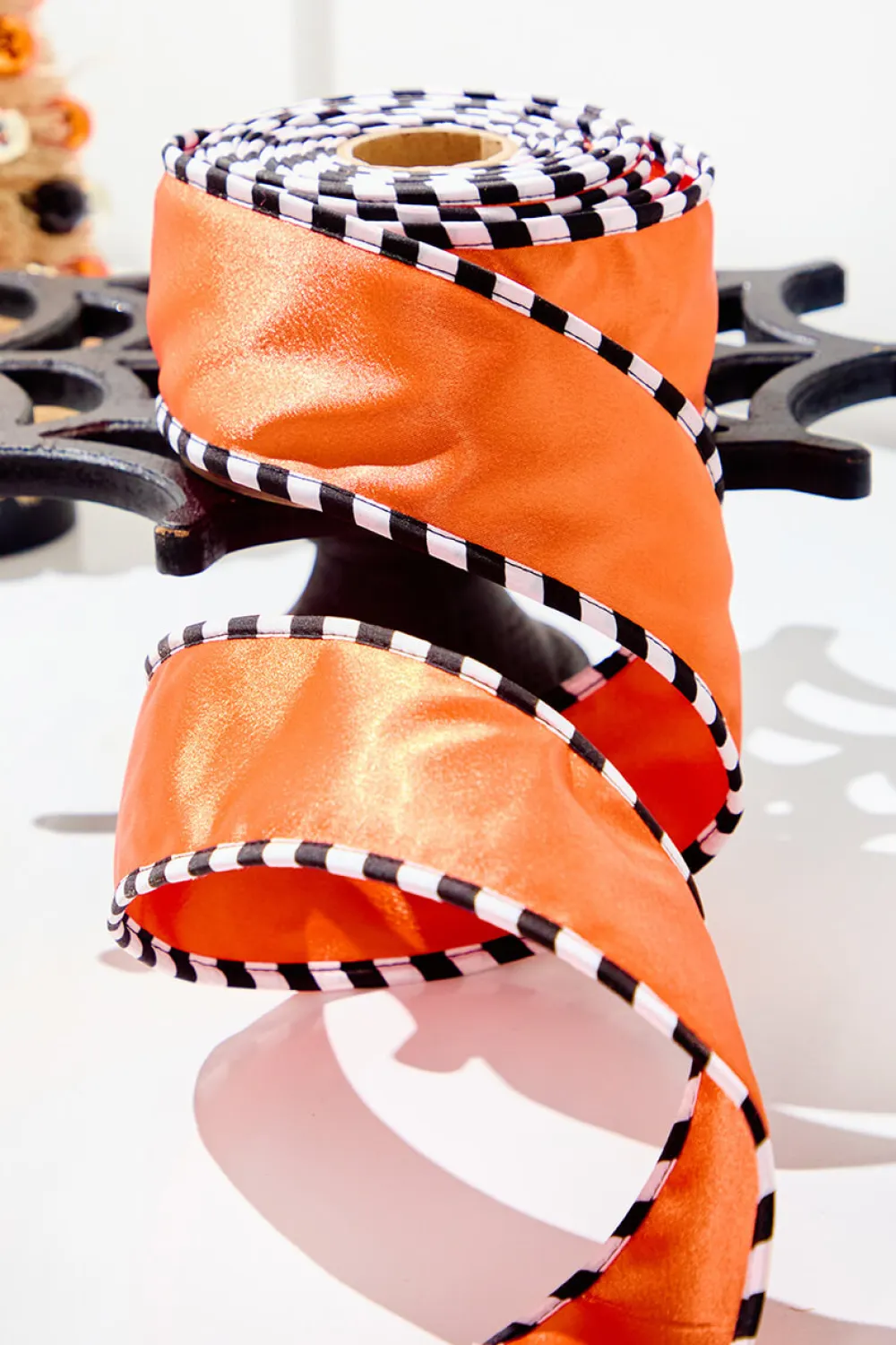 Decorator's Warehouse 2.5" x 10 Yard Orange Satin with Black & White Piping Ribbon > Halloween|Halloween
