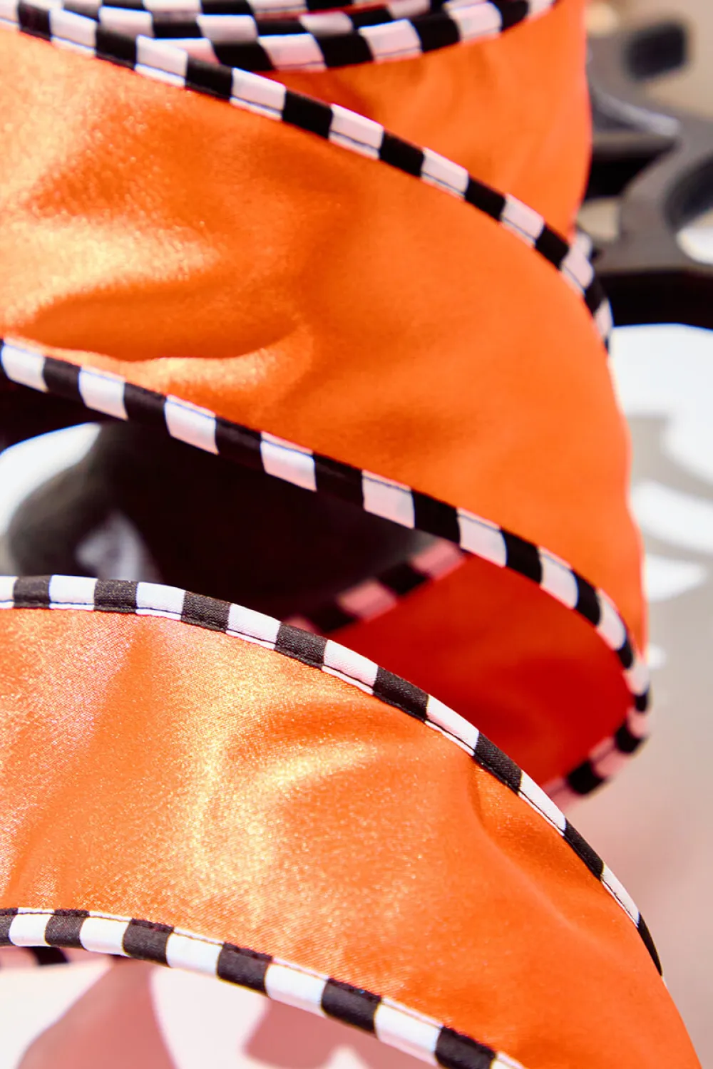 Decorator's Warehouse 2.5" x 10 Yard Orange Satin with Black & White Piping Ribbon > Halloween|Halloween