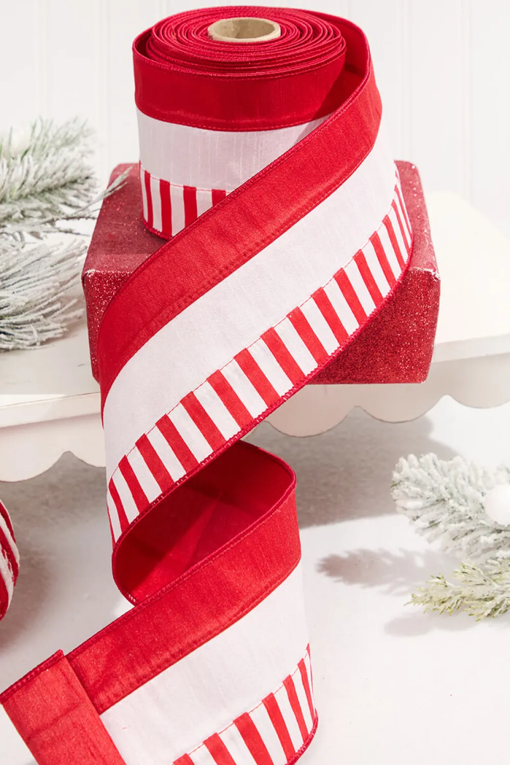 Decorator's Warehouse 4" x 10 Yard Peppermint Striped Ribbon > Christmas Ribbon|Valentine'S Ribbon