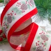 Decorator's Warehouse 4" x 10 Yard Pinecone and Berry Wired Ribbon > Cardinal|Christmas Ribbon