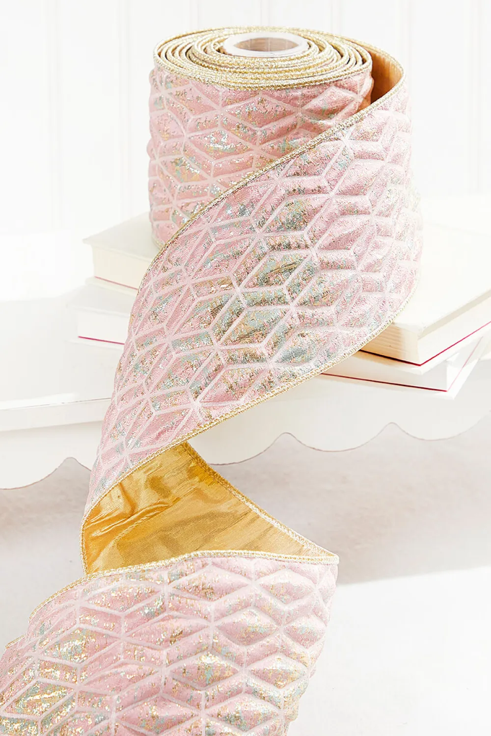 Decorator's Warehouse 4" x 5 Yard Pink Chadwick Dupioni Back Ribbon > Santa'S Sweet Shoppe|Christmas Ribbon