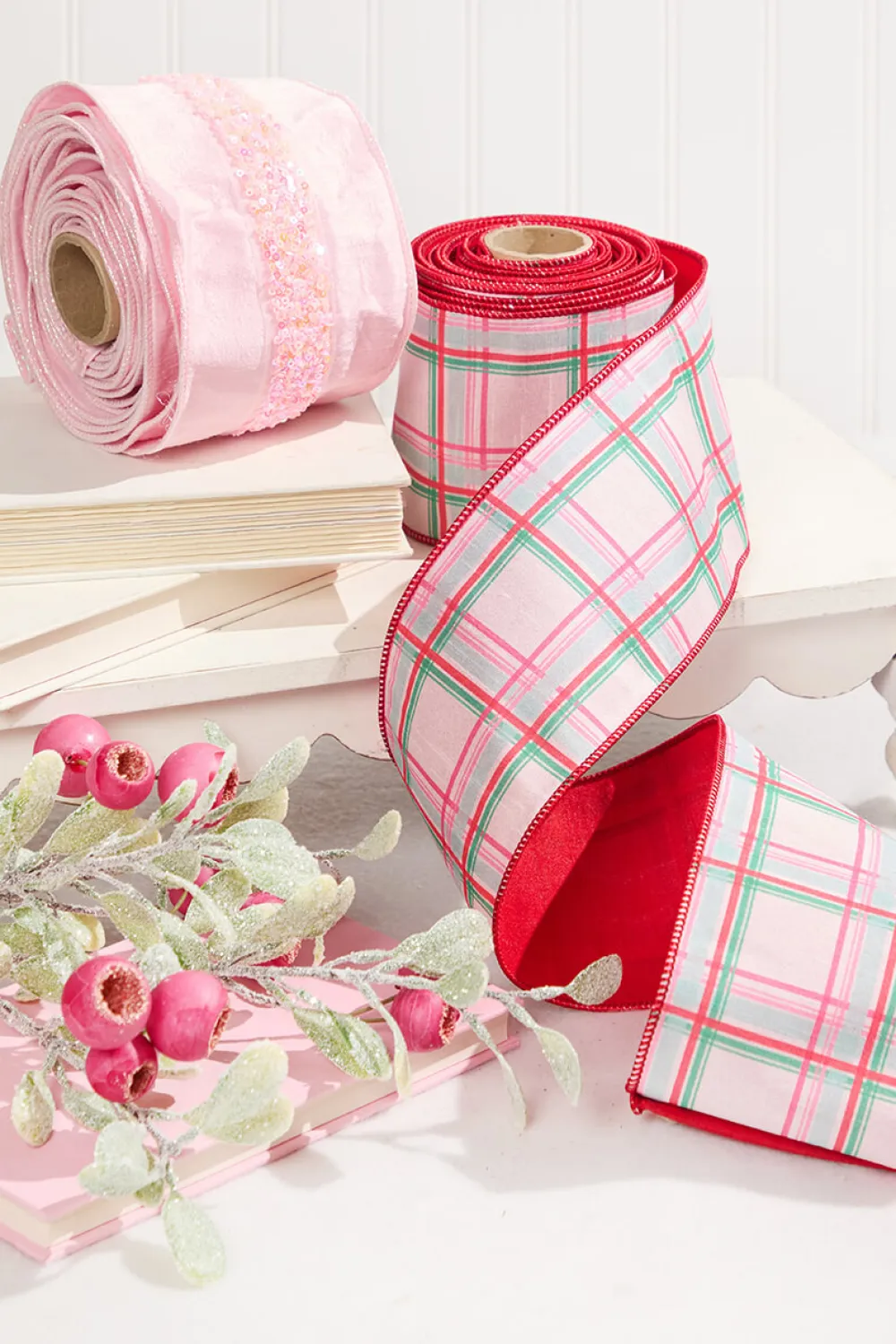 Decorator's Warehouse 4" x 5 Yard Pink Embellished Center Ribbon > Christmas Ribbon|Valentine'S Ribbon