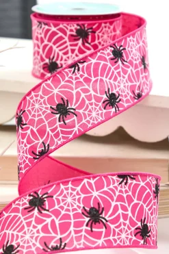 Decorator's Warehouse 2.5" x 10 Yard Pink Glitter Spider Webs Halloween Ribbon > Halloween|Halloween