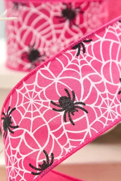 Decorator's Warehouse 2.5" x 10 Yard Pink Glitter Spider Webs Halloween Ribbon > Halloween|Halloween