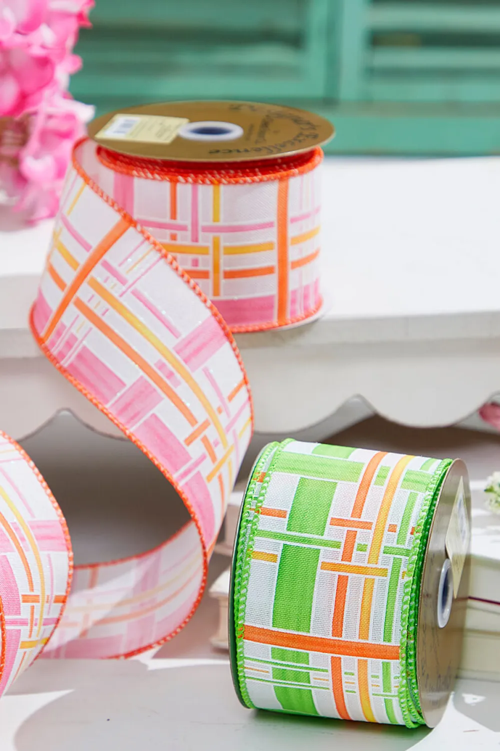 Decorator's Warehouse 2.5" x 10 Yard Pink/Orange Plaid Ribbon > Christmas Decor|Easter Ribbon