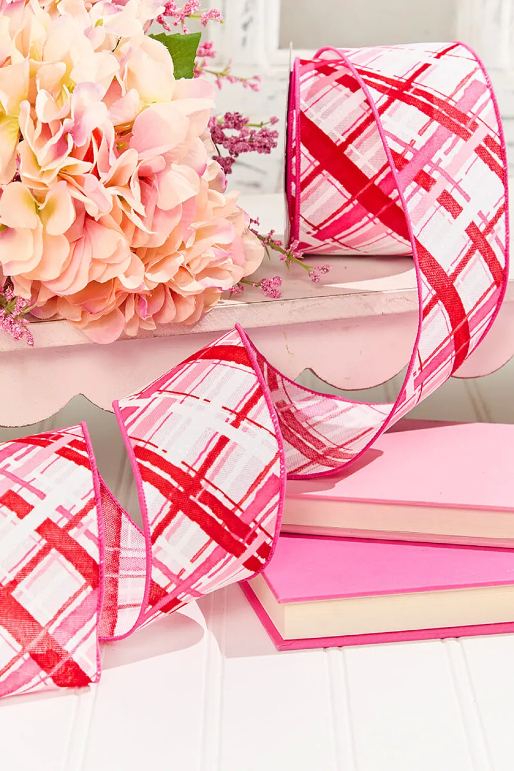 Decorator's Warehouse 2.5" x 10 Yard Pink, Red & White Plaid Valentine Ribbon > Valentine'S Ribbon|Christmas Decor