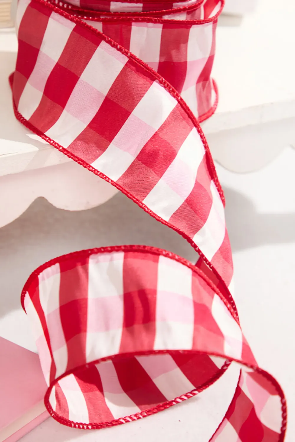 Decorator's Warehouse 2.5" x 10 Yard Red and White Checked Ribbon > Christmas Ribbon|Valentine'S Ribbon
