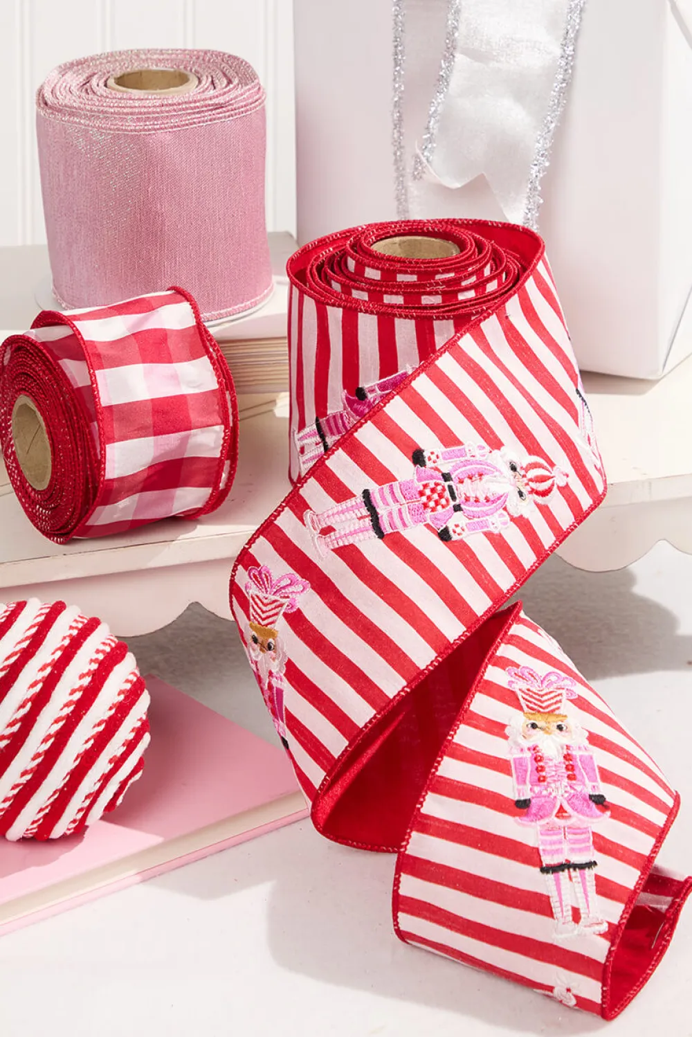 Decorator's Warehouse 2.5" x 10 Yard Red and White Checked Ribbon > Christmas Ribbon|Valentine'S Ribbon