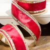 Decorator's Warehouse 2.5" x 5 Yard Red Dupion with Gold Sequin Trim Ribbon > Traditional|Classic Christmas