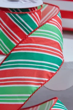 Decorator's Warehouse 2.5" x 10 Yard Red/Green Diagonal Stripe Wired Ribbon > Christmas Decor|Christmas Ribbon