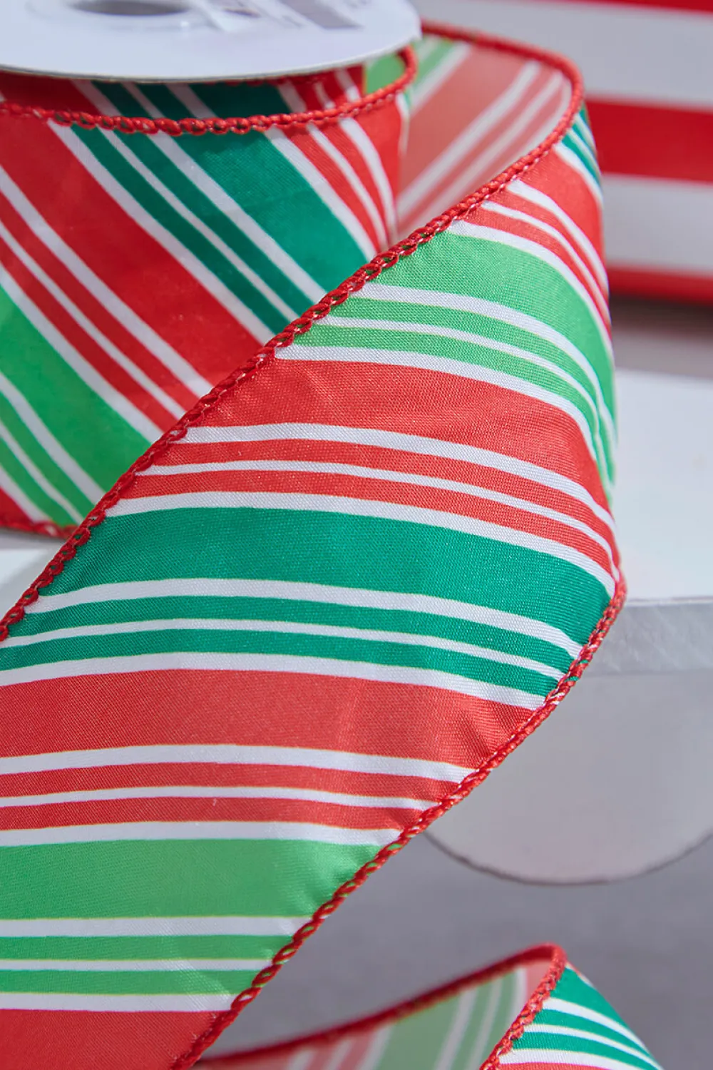 Decorator's Warehouse 2.5" x 10 Yard Red/Green Diagonal Stripe Wired Ribbon > Christmas Decor|Christmas Ribbon
