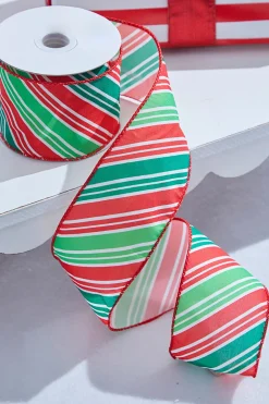 Decorator's Warehouse 2.5" x 10 Yard Red/Green Diagonal Stripe Wired Ribbon > Christmas Decor|Christmas Ribbon