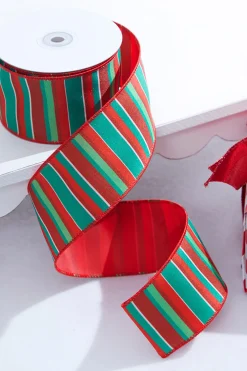 Decorator's Warehouse 2.5" x 10 Yard Red/Green Holiday Stripe Wired Ribbon > Christmas Ribbon|Christmas Sale