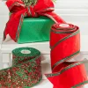 Decorator's Warehouse 4” x 5 Yard Red & Green Piping Velvet Metallic Dupion Ribbon > Christmas Ribbon|Christmas Decor