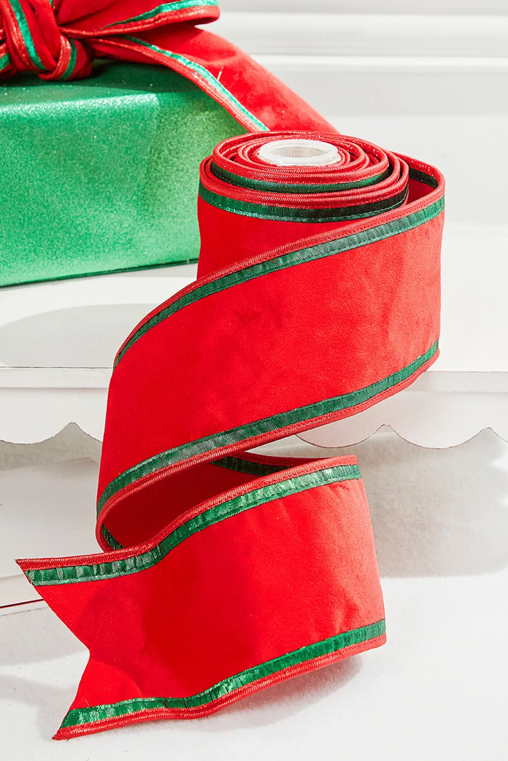 Decorator's Warehouse 4” x 5 Yard Red & Green Piping Velvet Metallic Dupion Ribbon > Christmas Ribbon|Christmas Decor