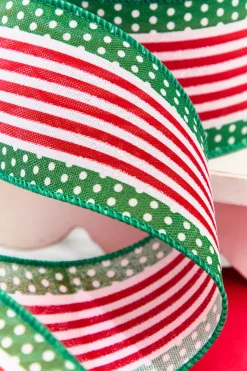 Decorator's Warehouse 2.5" x 10 Yard Red & Green Stripes with Polka Dots Ribbon > Christmas Decor|Christmas Ribbon