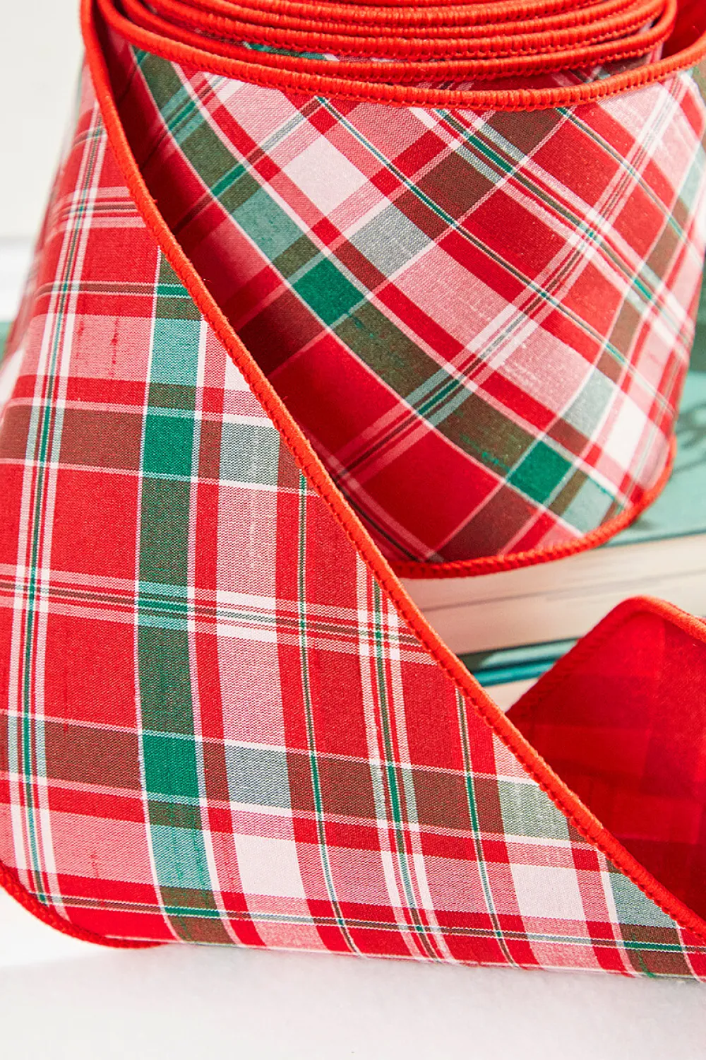 Decorator's Warehouse 4" x 10 Yard Red/Green/White Holiday Plaid Dupioni Ribbon > Cardinal|Christmas Ribbon