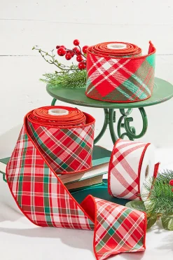 Decorator's Warehouse 4" x 10 Yard Red/Green/White Holiday Plaid Dupioni Ribbon > Cardinal|Christmas Ribbon