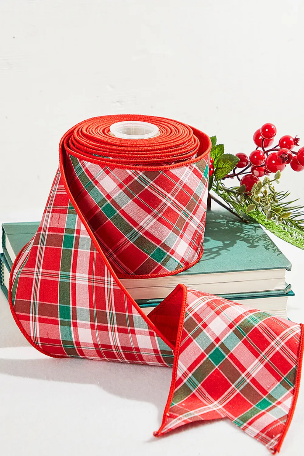 Decorator's Warehouse 4" x 10 Yard Red/Green/White Holiday Plaid Dupioni Ribbon > Cardinal|Christmas Ribbon