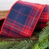 Decorator's Warehouse 4" x 5 Yard Red & Navy Plaid Check Ribbon > Christmas Ribbon|Christmas Sale