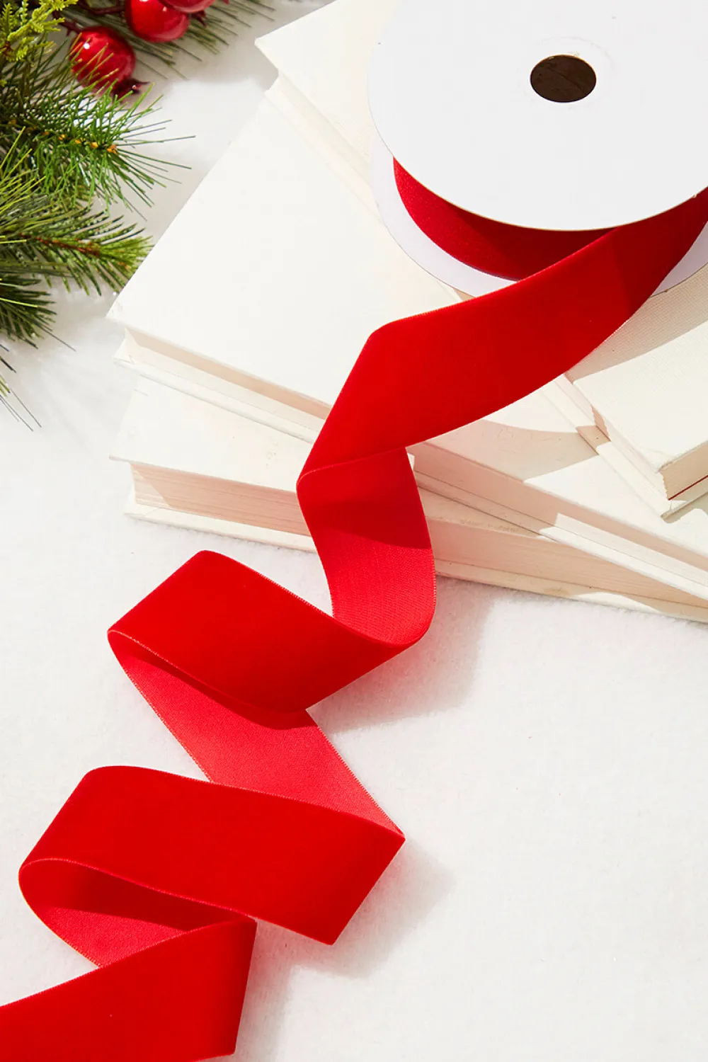 Decorator's Warehouse 1.5" x 10 Yard Red Unwired Velvet Ribbon > Nutcracker|Retro Brites