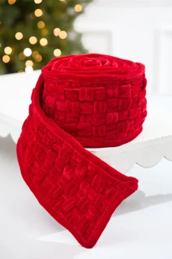 Decorator's Warehouse 5" x 3 Yard Red Velvet Braided Ribbon > Christmas Decor|Christmas Ribbon
