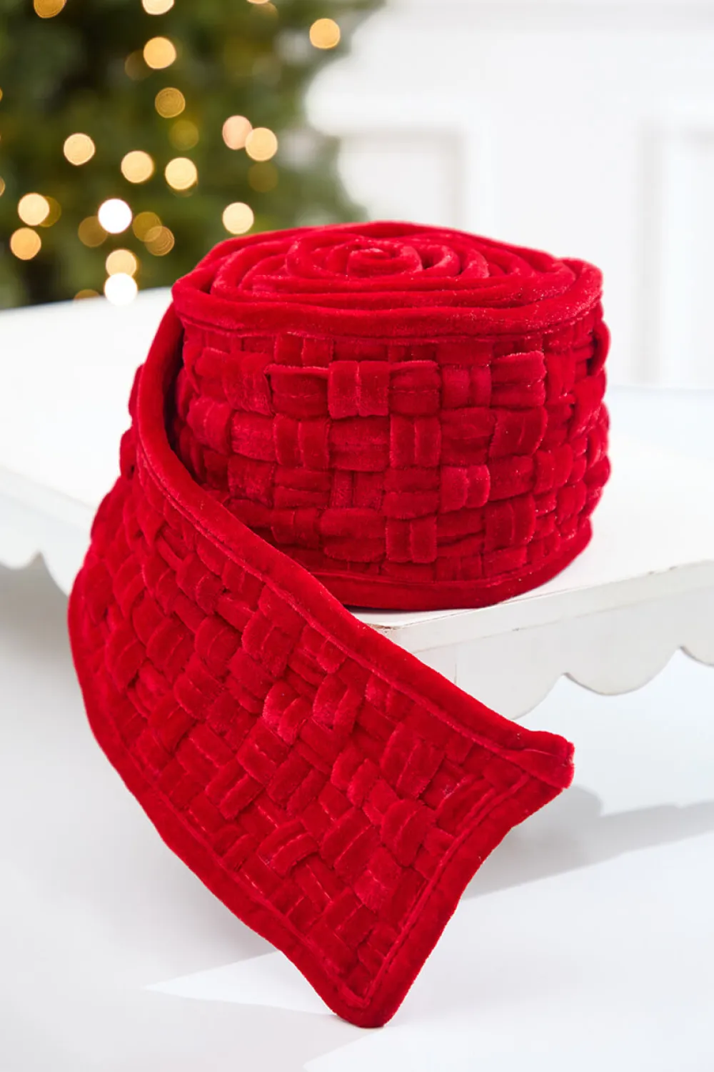 Decorator's Warehouse 5" x 3 Yard Red Velvet Braided Ribbon > Christmas Decor|Christmas Ribbon