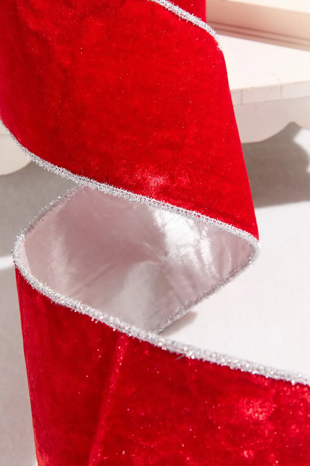 Decorator's Warehouse 4" x 10 Yard Red Velvet with Silver Tinsel Edge Ribbon > Christmas Decor|Christmas Ribbon