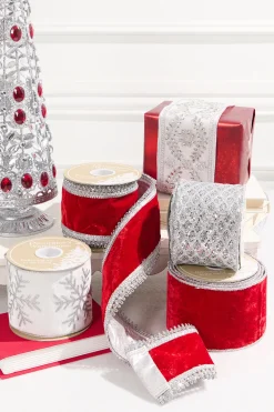 Decorator's Warehouse 4" x 10 Yard Red Velvet with Silver Tinsel Edge Ribbon > Christmas Decor|Christmas Ribbon
