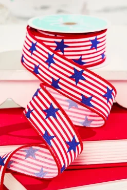Decorator's Warehouse 1.5" x 10 Yard Red & White Striped Ribbon with Blue Stars > Patriotic Decor|Patriotic Decor