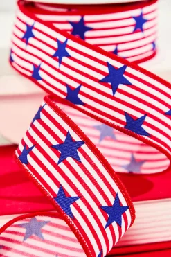 Decorator's Warehouse 1.5" x 10 Yard Red & White Striped Ribbon with Blue Stars > Patriotic Decor|Patriotic Decor