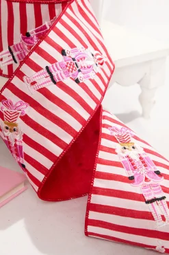 Decorator's Warehouse 4" x 5 Yard Red & White Stripe with Embroidered Nutcracker Ribbon > Christmas Ribbon|Santa'S Sweet Shoppe