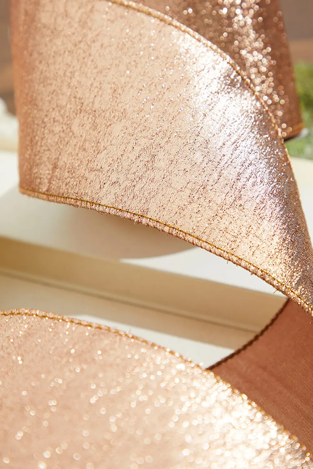 Decorator's Warehouse 4” x 10 Yard Rose Gold Aurora Jacquard Tissue Back Ribbon > Christmas Ribbon|Christmas Sale