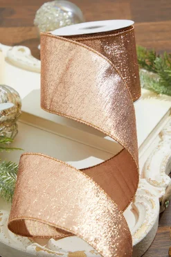 Decorator's Warehouse 4” x 10 Yard Rose Gold Aurora Jacquard Tissue Back Ribbon > Christmas Ribbon|Christmas Sale