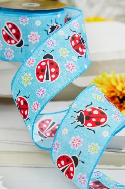 Decorator's Warehouse 2.5" x 10 Yards Blue Ladybugs Ribbon > Christmas Decor|Spring Decor