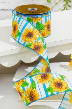 Decorator's Warehouse 2.5" x 10 Yards Blue Sunflower Ribbon > Christmas Decor|Spring Decor