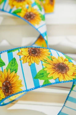 Decorator's Warehouse 2.5" x 10 Yards Blue Sunflower Ribbon > Christmas Decor|Spring Decor
