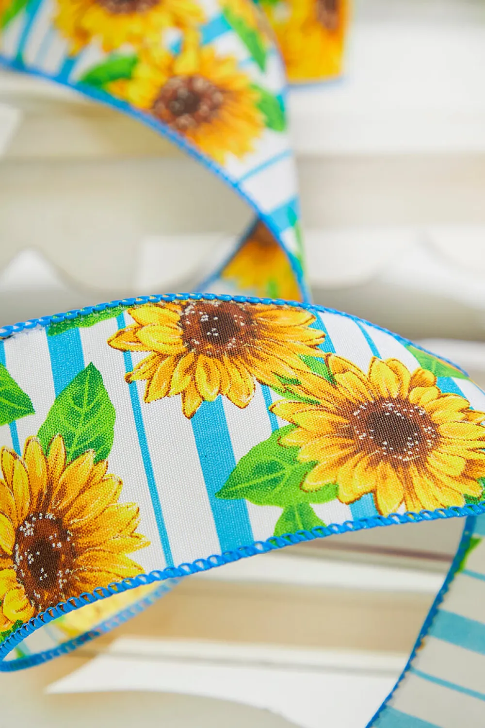 Decorator's Warehouse 2.5" x 10 Yards Blue Sunflower Ribbon > Christmas Decor|Spring Decor
