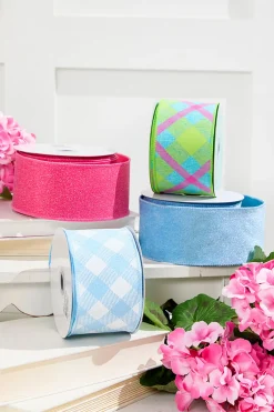 Decorator's Warehouse 2.5" x 10 Yards Diagonal Blue Check Ribbon > Easter Decor|Easter Decor