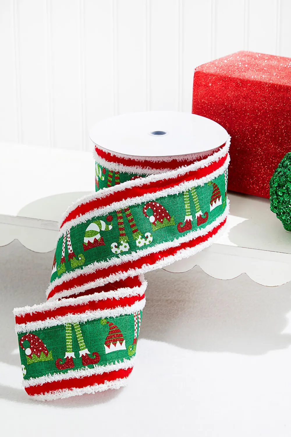 Decorator's Warehouse 4" x 10 Yards Elf Hats/Legs Ribbon > Christmas Decor|Christmas Ribbon