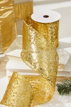 Decorator's Warehouse 4" x 10 Yards Gold Glitter Mesh Ribbon > Christmas Ribbon|Nutcracker