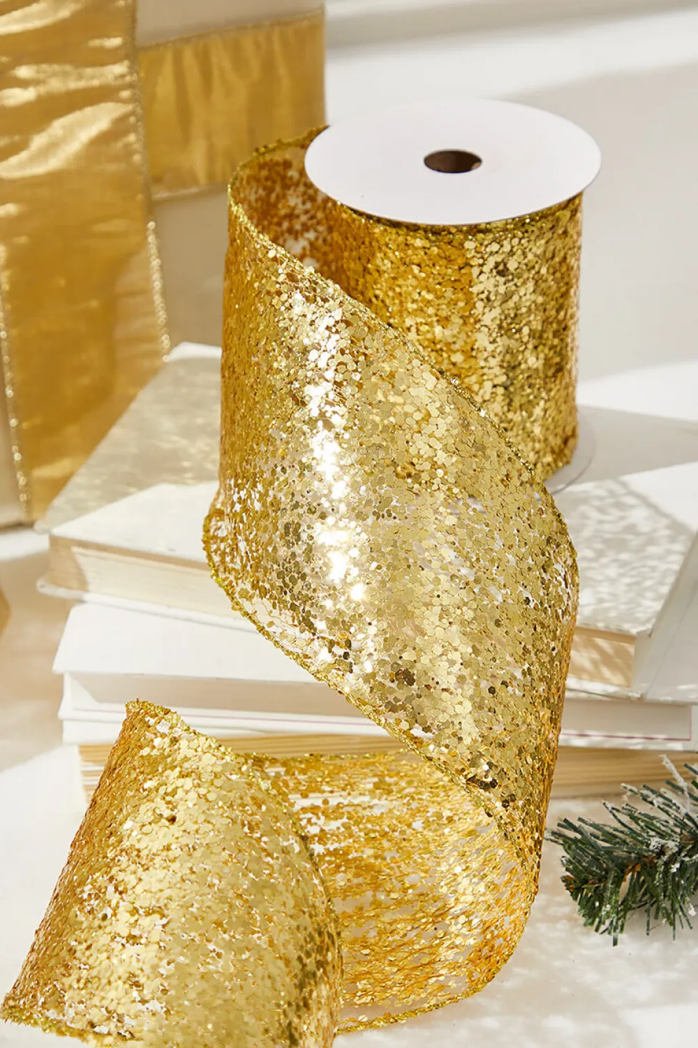 Decorator's Warehouse 4" x 10 Yards Gold Glitter Mesh Ribbon > Christmas Ribbon|Nutcracker